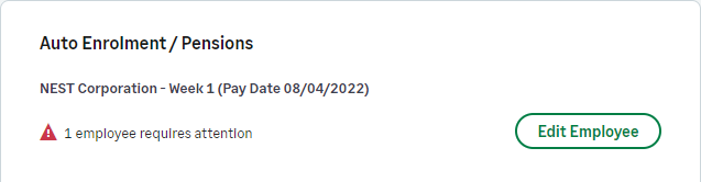 Employee requires attention for pension submissions warning.