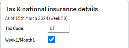 Tax and national insurance details.