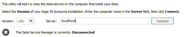 Server: field with server name entered.