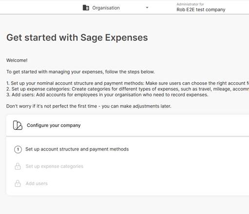 Get started with Sage Expenses wizard.