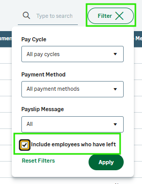 The filter button and options.
