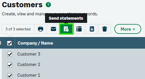 screenshot of 'send statements' option in customer list.