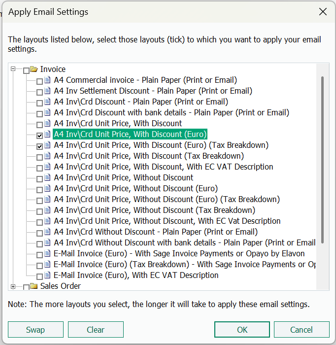 The Apply Email Settings window.