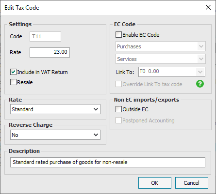 Edit Tax Code with T11 tax code settings.