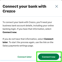 The Connect now prompt after activating Salary payments.