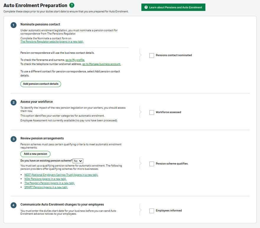 The Auto enrolment preparation screen listing four steps.